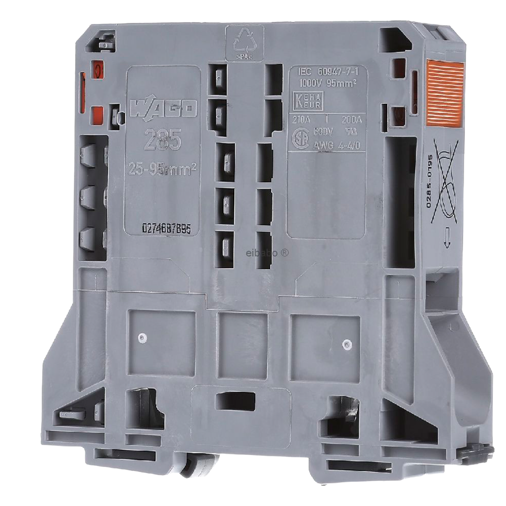 Borna de paso para 2 conductores, POWER CAGE CLAMP (WAGO 285-195)