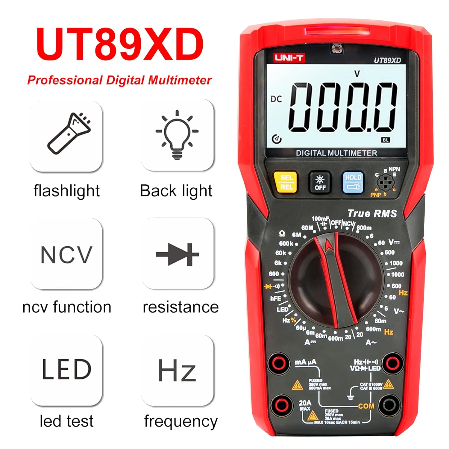 MULTIMETRO DIGITAL 1000V 20A 60M UNIT UT-89X - Image 2