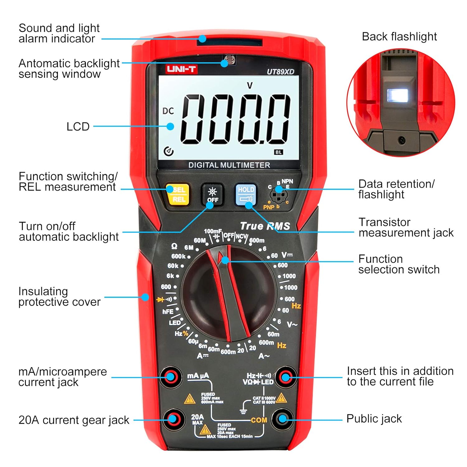 MULTIMETRO DIGITAL 1000V 20A 60M UNIT UT-89X - Image 7